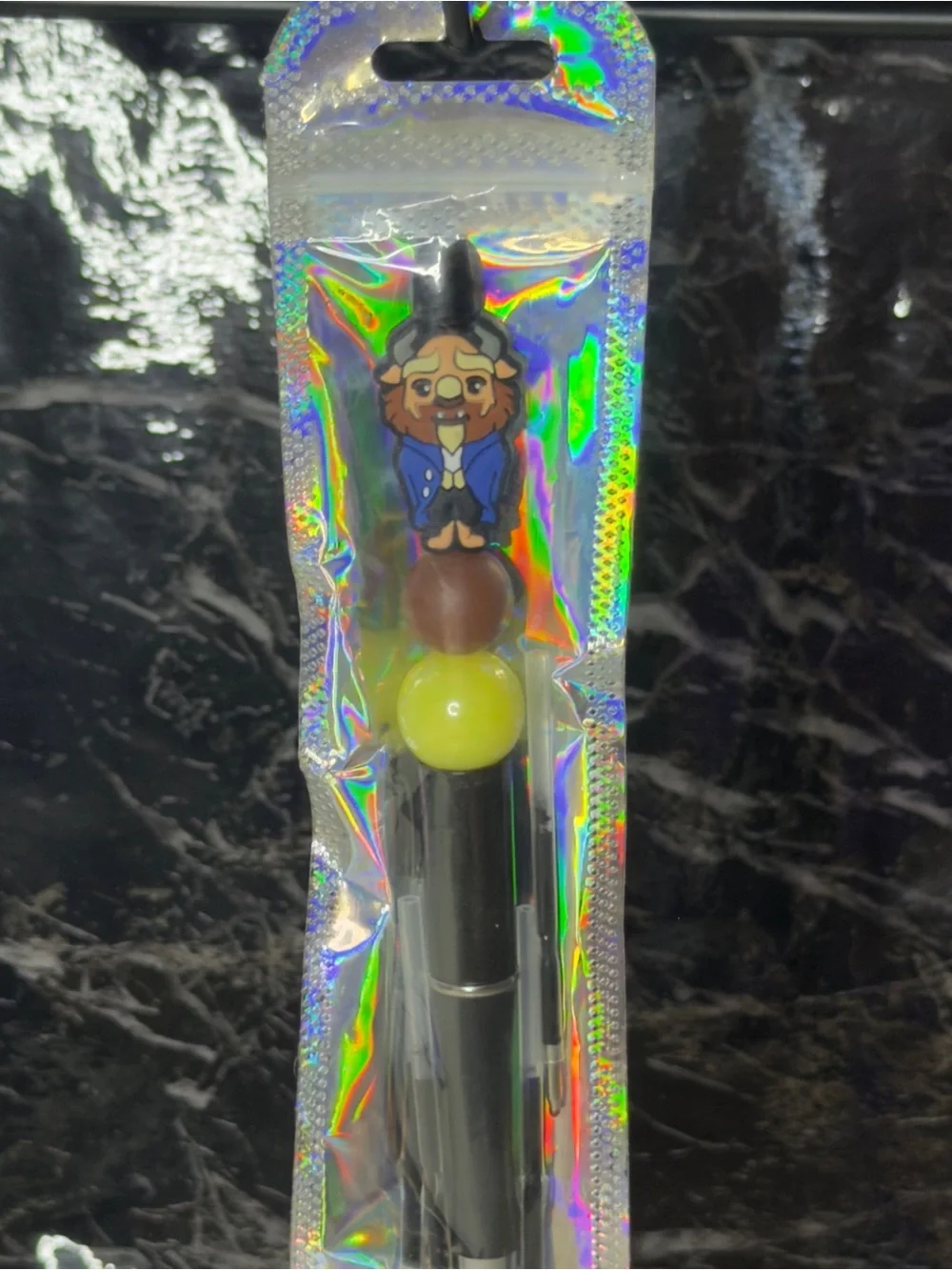 Beast from Beauty and the beast Focal Bead Pen Black & Blue ink